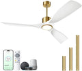 Ceiling Fans with Lights, Ceiling Fans with Lights and Remote Control, 52 inch Modern Smart White and Gold Ceiling Fan, Outdoor Ceiling Fans for Patios 3 Blade Bedroom Farmhouse（White）