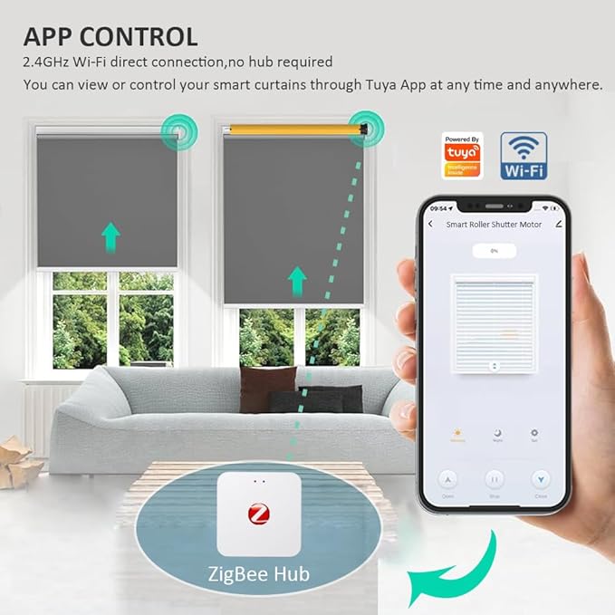 Smart Roller Shades Motor ZigBee 3.0, Motorized Blinds Retrofit Kit, DC24V Electric Tubular Motor Compatible with Alexa & Google Home, Brushless Copper & Quiet (10 N.m for Φ50mm (2") Groove Tube)