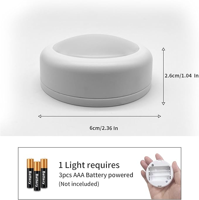 LED Puck Lights with Remote Control,Wireless Under Cabinet Lighting Battery Operated, Dimmable Timing Function Push Lights for Kitchen Cabinets, Christmas, Bedrooms (2.36*2.36*1.04 in)