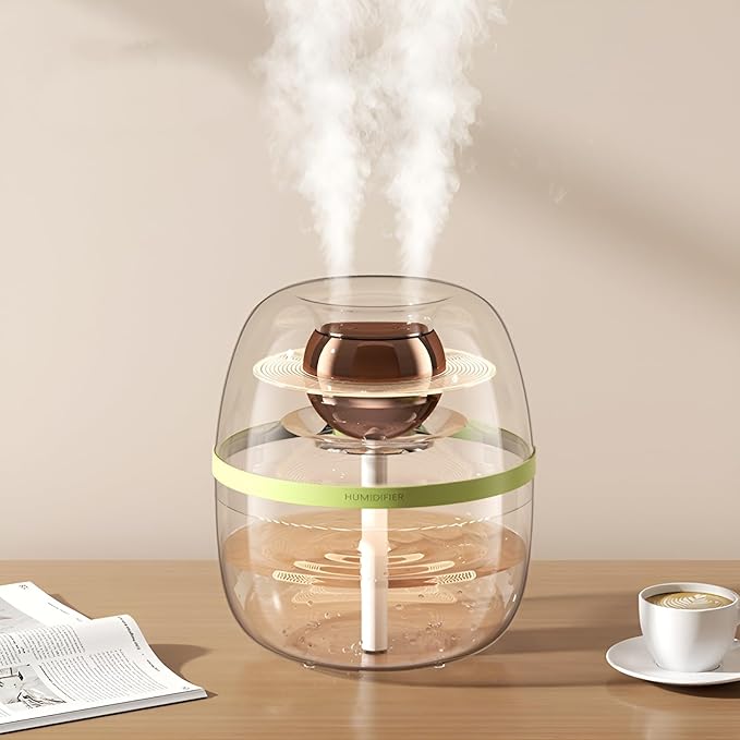 JINGYAN 3L Ultrasonic Cool Mist Humidifier - Transparent Tank, Easy to Clean, Dual Spray for 20H Quiet Mist Time, Night Light, Auto Shut-Off for Large Bedroom, Office, Plant Care (Green)