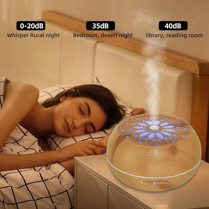 Diffuser with 6 Essential Oils for Large Room,550ml Aroma Diffusers with Remote Control for Home,Mini Humidifier with LED Night Lights for Office Yoga Room Decor Gift for Women Men(Light Wood Grain)