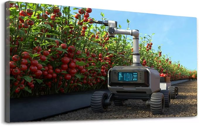 Wibinuki Wall Art Wall Decor Wall Paintings Robot is picking tomoes in a tomo garden, Agricultural robots work for Living Room Bedroom Bathroom Home Decor Can Be Hung Directly 20"x 40"