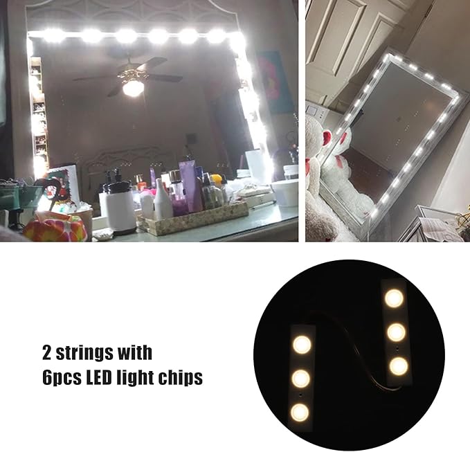 LED Makeup Mirror Light, 2 Strings USB Plug in Strip Light with Adjustable Brightness, 4000 to 5000K Color Temperature ABS Material for Vanity Mirror (2s 2.7V -3.4V 230MA-240mA)