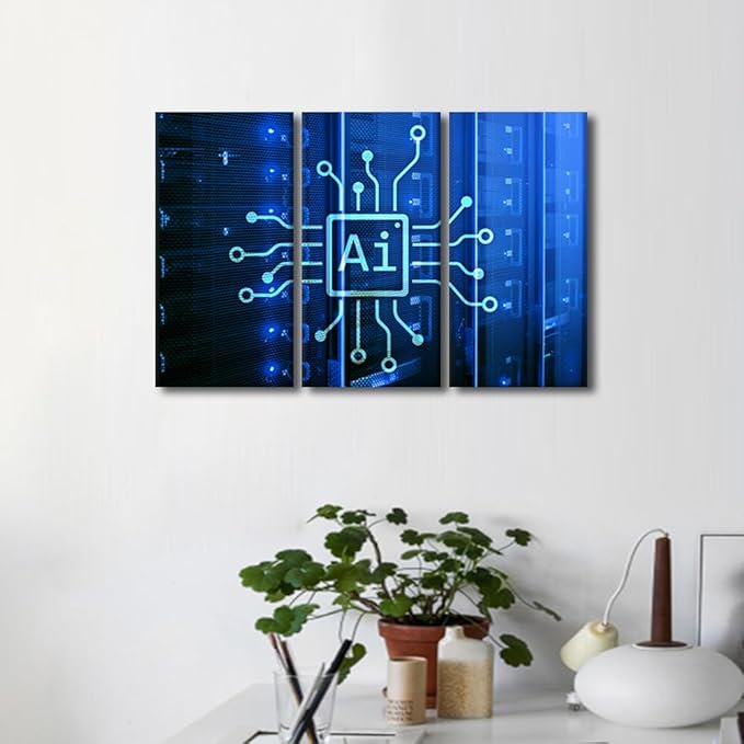 AI Intelligence Pictures for Living Room Wall Decor Automation Art Prints AI Paintings 3 Pieces Canvas Wall Art AI Canvas Prints Framed Wall Art Ready to Hang, 36" Wx24 H