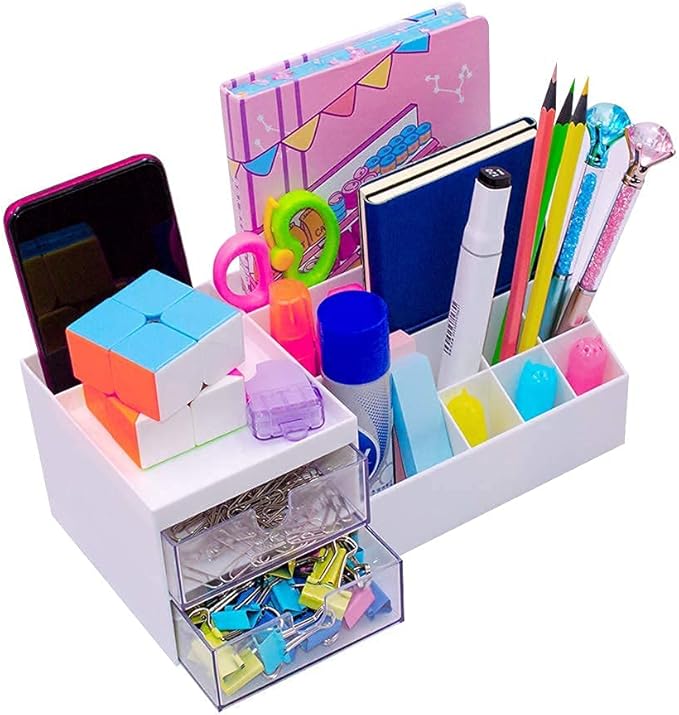 Granvela Multi-Functional Desk Organizer | Bedside Storage Box with Drawers for Home, Office, and School | Makeup Display and Storage Box- Size: Small (9.5 x 4.7 x 3.5 inches)