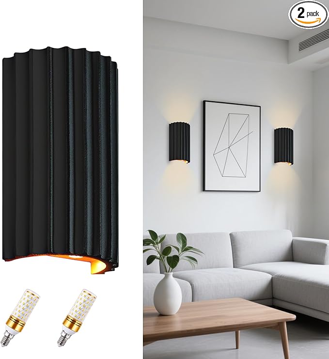 ZEROUNO Black Resin Modern LED Wall sconces Hardwired Indoor Wall Lights Up and Down Wall Mount Wall Lamp Fixture for Living Room Bedroom Hallway Corridor Conservatory Stairs (with E12 Bulbs)