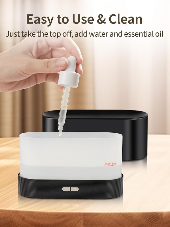 Flame Essential Oil Diffuser, 180ml Aromatherapy Diffuser with 7-Color LED Lights, Auto Shut-Off, Ultrasonic Cool Mist Humidifier for Home, Bedroom, Office, Gift (Black)