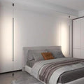 Black Modern Minimalist Pendant Light Linear Floor to Ceiling Light Long Strip LED Pendant Lights 31.5" Hardwired Bedside Hanging Lamp for Bedroom TV Background