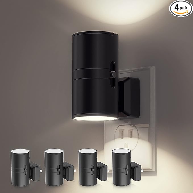 L LOHAS LED Night Light, Bright Night Light, Night Lights Plug into Wall, 5000K Daylight White, Dimmable Nightlights with Light Sensor, Decorative Nightlight for Hallway Bathroom Kitchen, 4 Pack