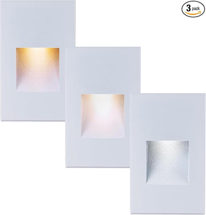 LED Outdoor Step Lights Indoor Stair Lights, 120V Dimmable 3000K/4000K/5000K 3 Color Selectable, 4W IP66 Waterproof, White Deck Lights for Steps Vertical, 3-Pack