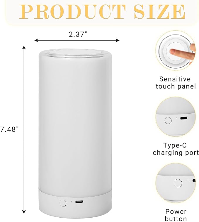 Table Lamp, Touch Sensor Bedside Lamps, Dimmable Warm White Light & Color Changing RGB for Kids,Holiday, Camping Use