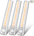 goodland Under Cabinet Lighting 80 LED Closet Light, Motion Sensor Lights Indoor USB Rechargeable Dimmable Stick-on Night Light Bar for Kitchen, Wardrobe, Garage, Stairs, Bedroom (3 Packs)