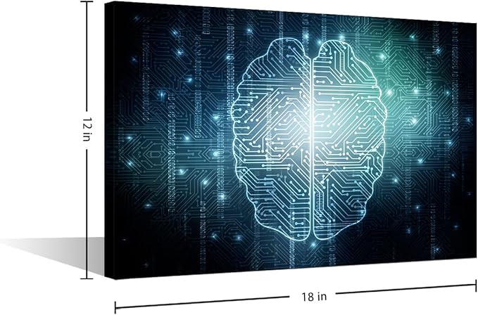 TUMOVO Canvas Wall Art Print Technology Digital Art Wall Art for Bedroom Artificial Intelligence Brain Wall Decor Art Paintings Modern Giclee Artwork for Office Ready to Hang, 18x12in