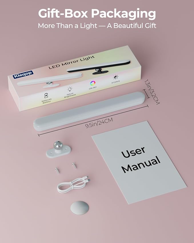 Wireless Vanity Makeup Lights for Mirror, 1600mAh Battery Operated Vanity Lights Cordless, Magnetic LED Light Bar Rechargeable Dresser Light, Stick On Make Up Light for Over Mirror, Bathroom