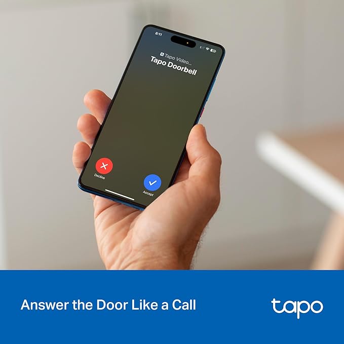 Tapo 2K Wired Smart Video Doorbell - 160° Ultra-Wide View, Person Detection, 2-Way Talk, Ring Call, Night Vision, Subscription-Free Local Storage or Optional Cloud, Compatible with Alexa, D205