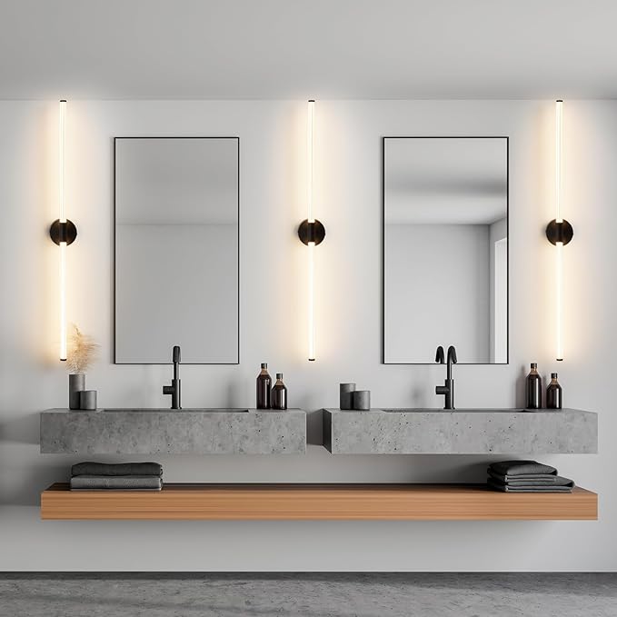 Dimmable LED Bathroom Vanity Lights Hardwired 360° Full Lighting Bathroom Light Fixtures Over Mirror Vanity Light Bar Modern Wall Sconce Warm Light for Bedroom Living Room - Black, 47 inch