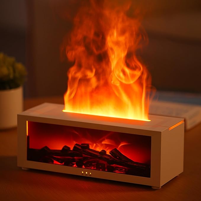 Essential Oil Diffuser, 7 Colors Fireplace Flame Fire Oil Diffuser, 150ml Ultrasonic Aromatherapy Humidifier, Scent Diffuser with Remote Control & Timer for Home,Bedroom,Office,Yoga (White)
