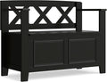 SIMPLIHOME Amherst Entryway Storage Bench - 36 inch Wide Solid Wood Hallway Bench in Black, Transitional Bench for Entry or Mudroom with Lift-Up Lid, Storage Compartments and X-Back Detail