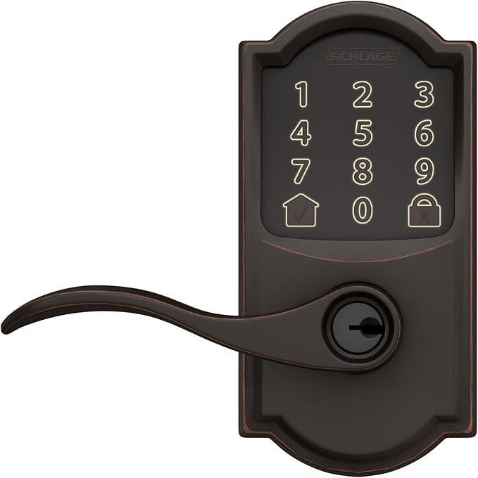 Schlage Encode Smart Wi-Fi Lock with Lever Handle, Touchscreen Keypad, Keyless Entry Door Lock, App Control, Alexa, Google Home and Airbnb Compatible, Aged Bronze, FE789WB CAM 716 Acc