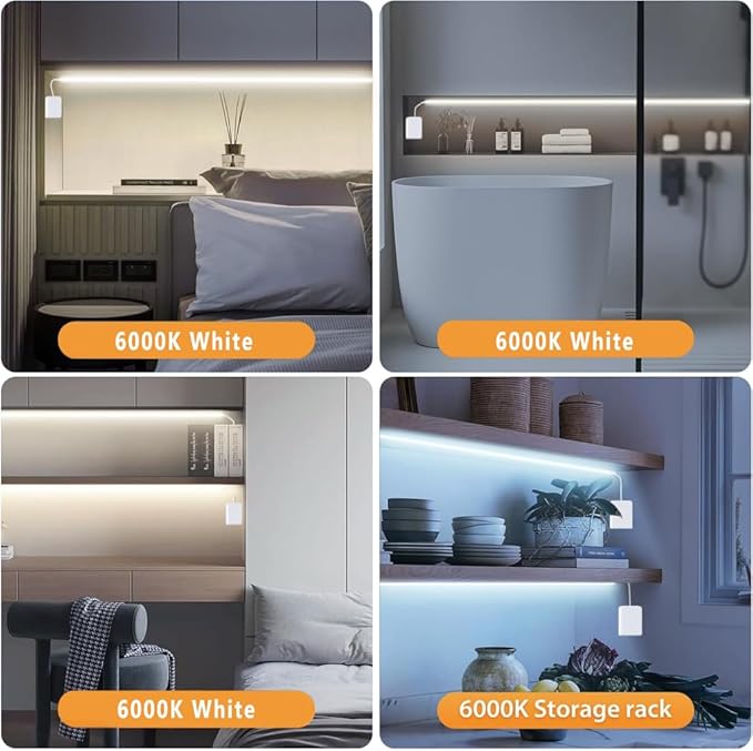 L8star Battery Powered LED Strip Lights, 3.28ft x 3 Pack(9.8ft),6000K White Strip Light with 3 AA Battery Box, 90 LED Strip Lights for Kitchen Under Cabinet Lighting, Shelves, Under Counter