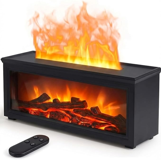 Essential Oil Diffuser, 7-Color Fireplace Fire Flame Aromatherapy Humidifier, 280ml Ultrasonic Aroma Diffuser Valentine's Day Gift with Time Sets and Remote Control for Bedroom Home Yoga Office