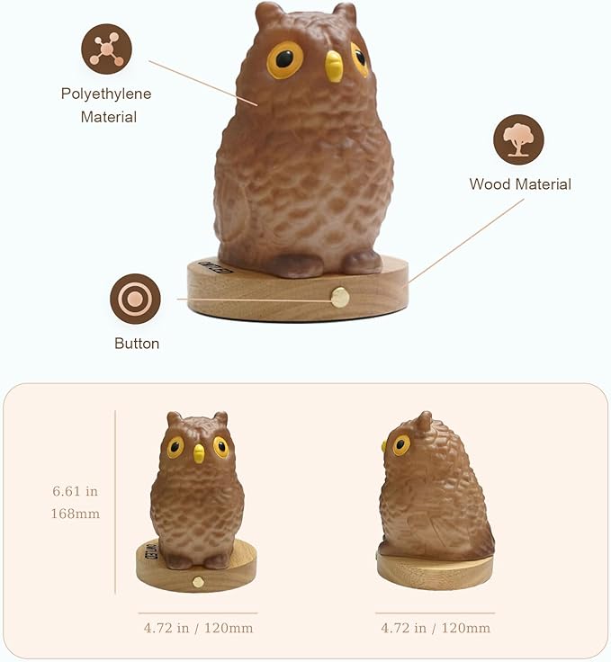 Owl Table Lamp, Dimmable Owl LED Night Light Rechargeable Outdoor Cordless Night Light with Remote Control Portable Touch Control Desk Bedside Lamp for Bedroom Dining Room Office Dorm Garden (L)
