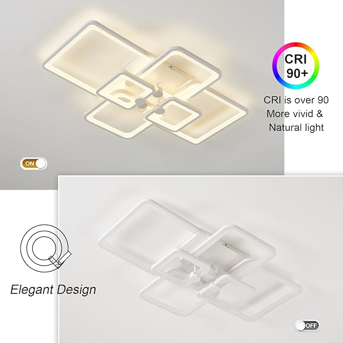 Dimmable White Modern Ceiling Lamp with Remote for for Living Room,6 Square Acrylic Modern Lighting Fixture Ceiling Lights,3000K-6500K Flush Mount Light Fixture for Bedroom Dining Room