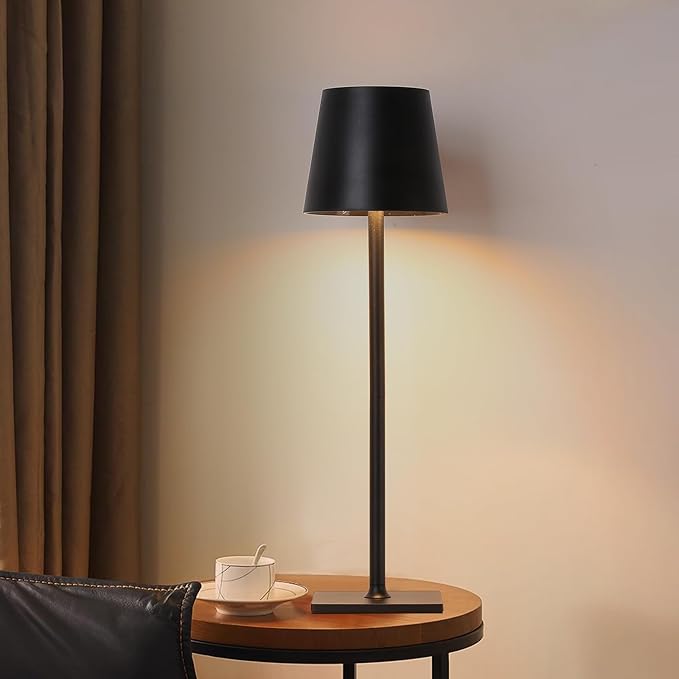 COSYLUX Portable Cordless Small Table lamp, Color & Brightness Dimmable Night Light with Touch Sensor, Rechargeable Battery Operated LED Nightstand Lamp for Bedroom Bedside, Black