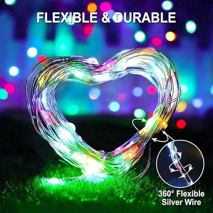 LED Fairy Lights Battery Operated String Lights Waterproof Silver Wire Firefly Lights for DIY Crafts Wedding Indoor Outdoor Christmas Patio Garden Decoration (Multicolor, 66FT-200LEDS)