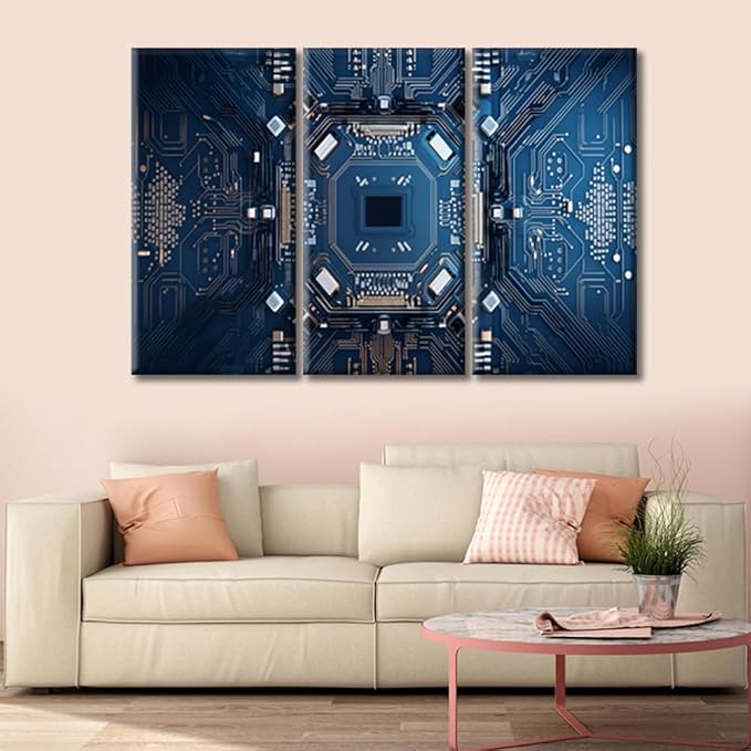 Circuit Board Pictures Canvas Prints Advanced Electronic Circuit Wall Art Paintings CPU Concept Posters Stretched Pictures for Living Room Modern Home Decor Framed Wall Art Decorations (42"Wx28"H)