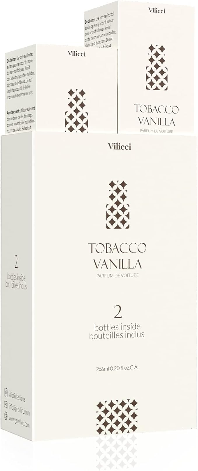 Vilicci Tobacco Vanilla Car Fragrance (pack of 2) – Premium Auto Perfume & Car Air Freshener | Sophisticated & Timeless Scent | Long-Lasting (Up to 120 Days) | Odor Eliminating | Vegan, Cruelty-Free