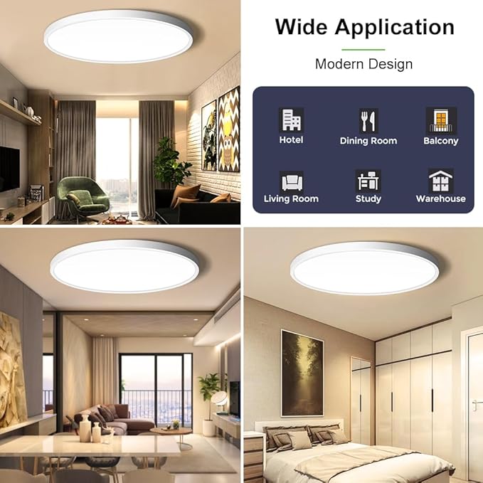 LightingWill 24 Inch LED Flush Mount Ceiling Light Fixture, 2800K Warm White, 5600LM, 45W, Flat Modern Round Lighting Fixture, 400W Equivalent White Ceiling Lamp for Kitchens, Bedrooms.etc.