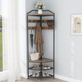 GiftGo Corner Hall Tree with Shoe Bench Entryway Coat Rack with 10 Metal Movable Hooks Floor Standing Clothes Rack Shoes Shelf Organizer for Home Office Bedroom (Rustic Brown)