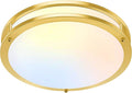 13 Inch LED Flush Mount Ceiling Light, Gold Kitchen Light Fixture with 2700K/3000K/4000K/5000K/6500K 5 Color Adjusted, Dimmable Modern Round LED Light for Bedroom Bathroom Living Room Laundry, 1-Pack