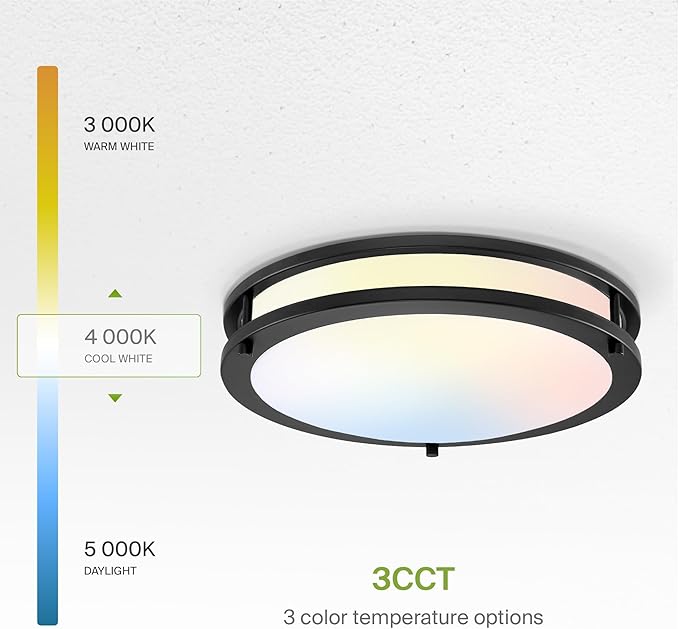 ASD LED 14" Round Flush Mount Lighting, Close to Ceiling Light Fixture | 3CCT, Dimmable, Energy Star, ETL Listed | 21W 1675LM 3000-5000K 120V | Low Profile Double Ring Lamp | Black, 4 Pack