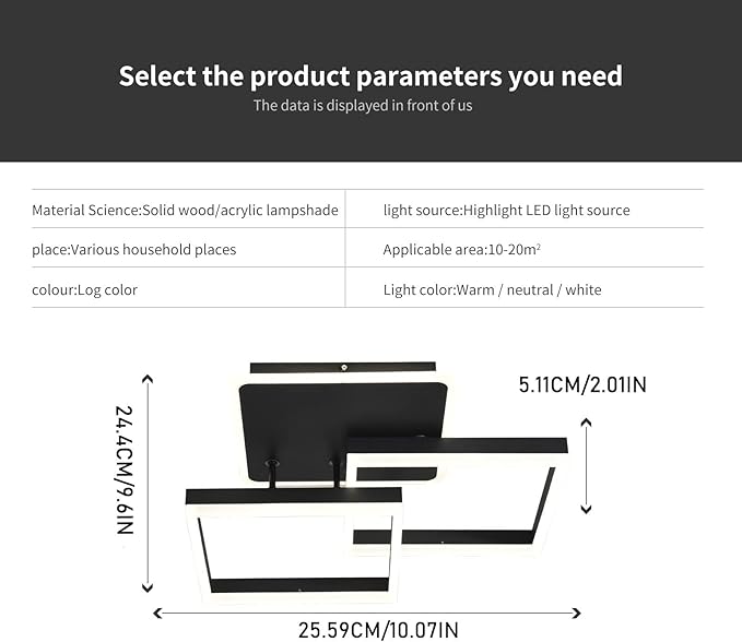 Garwarm Modern LED Ceiling Light, Dimmable 3 Heads Squares Ceiling Lamp Fixture with Remote, Acrylic Metal Flush Mount Ceiling Chandelier Lighting for Living Room Bedroom (70W, Black)
