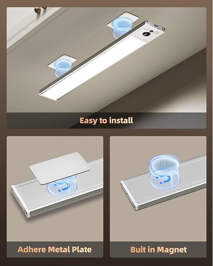EZVALO 12inch Under Cabinet Lighting, 3200mAh Rechargeable Motion Sensor Light Indoor, with Dimmable & 3 Color Temps, Magnetic Closet Lights, Wireless Under Counter Lights for Kitchen, Stairs (4-Pack)