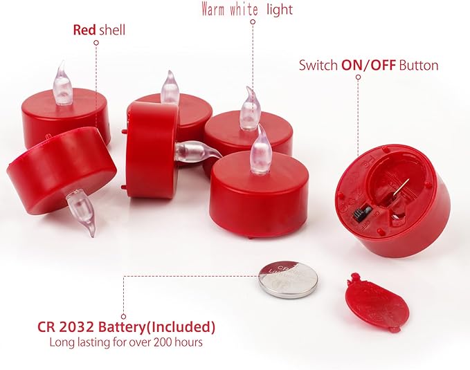 Hanzim LED Tea Lights Candles- 50PACK Red Flameless Candles Realistic and Bright Flickering Long Lasting 200Hours for Holiday Celebration,Party, Home Decoration,Battery Operated