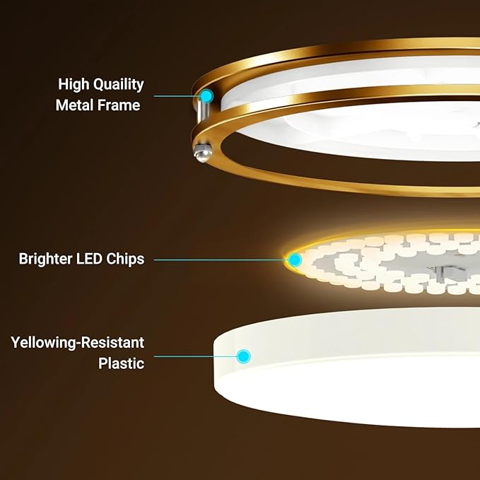 libtit 13 Inch Flush Mount Ceiling Lights, Dimmable 3000K-6500K Adjustable LED Ceiling Light, 24W Round Slim Light Fixture Gold for Kitchen Bedroom Bathroom Hallway-2 Pack