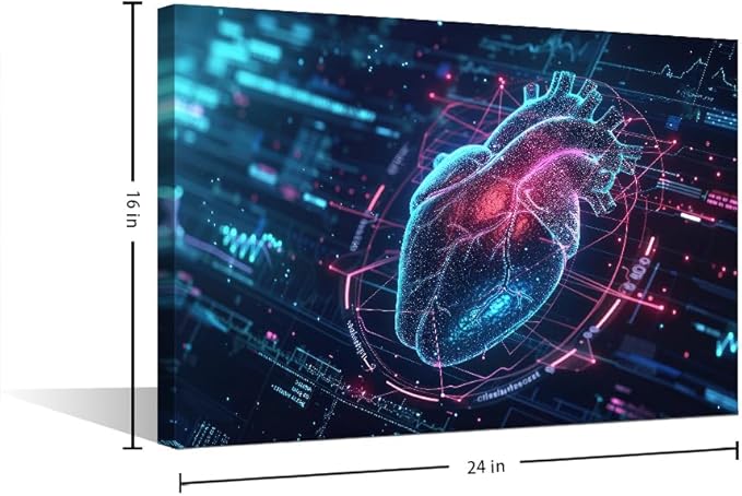 Artificial Intelligence Heart Paintings Canvas Wall Art Framed Bedroom Art Wall Decor Human Heart Pictures for Living Room Wall Decoration Posters with Frame Ready to Hang 16" Wx24 Hx1 Panel