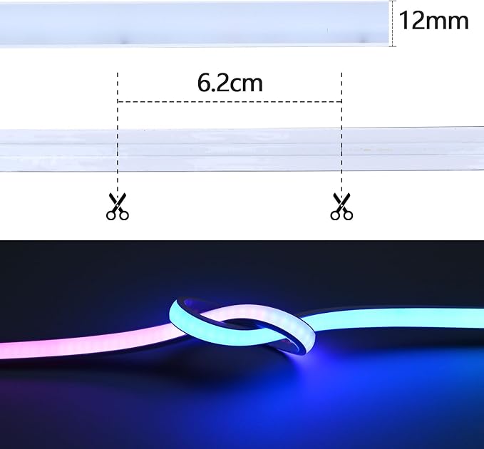 GOMING 24V 32.8ft/10M WS2811 Neon RGB COB LED Strip Addressable IP67 Waterproof with Controller and 24V 200W Power Supply 576LED/M 16W/M Uniform Glow Flexible Self-Adhesive LED Tape for DIY Home Decor