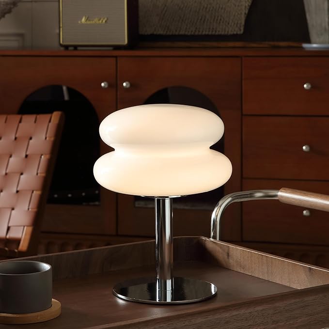 Mushroom Lamp Table Lamp for Night Stands,Mid Century Modern Desk Lamps for Bedroom, Vintage Dimmable Bedside Small Lamps, Cute Cool Home Room Aesthetic Decor for Living Room(White)