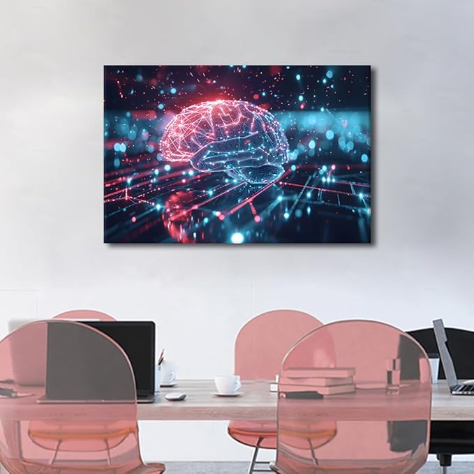 Futuristic Technology Canvas Paintings Wall Art Digital Human Brain Picture House Decorations Bedroom Art Work for Wall Decor Living Room Kitchen Home Decor Frame Ready to Hang 16"Wx24"Hx1 Panel