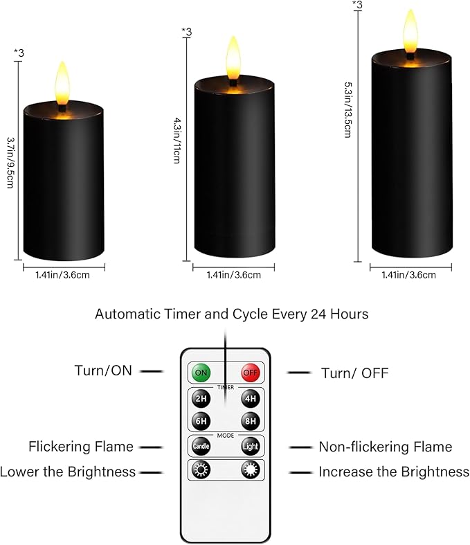 Flameless Candles Real Wax Realistic Pillar Candles, 9 Packs Battery Operated LED Candles with Remote Timer, Ideal for Halloween Home Decor（D 1.6"*H 4" 4.5" 5.5" ）