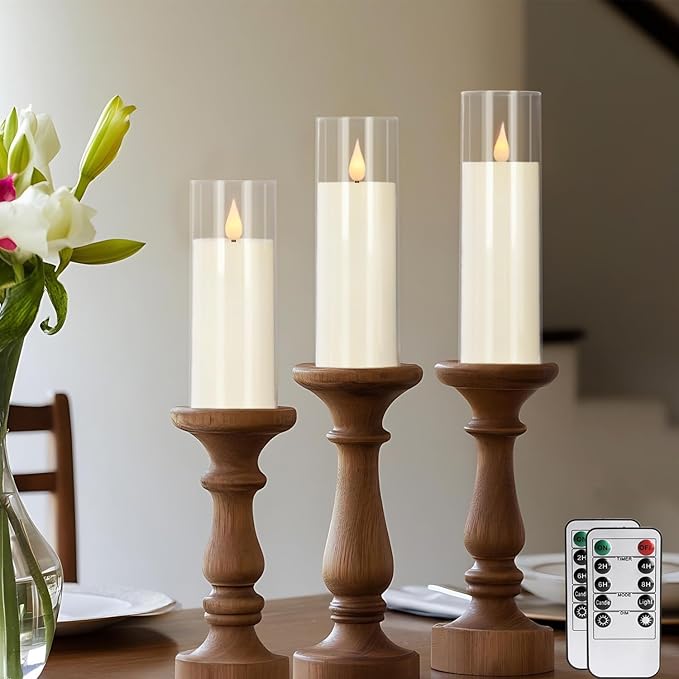 24 Pack LED Flameless Candles Set(14/16/18cm), Battery - Operated with 4 Remotes,Clear, Timer & Flickering/Steady Modes for Home décor, Wedding, Patio,Outdoor.