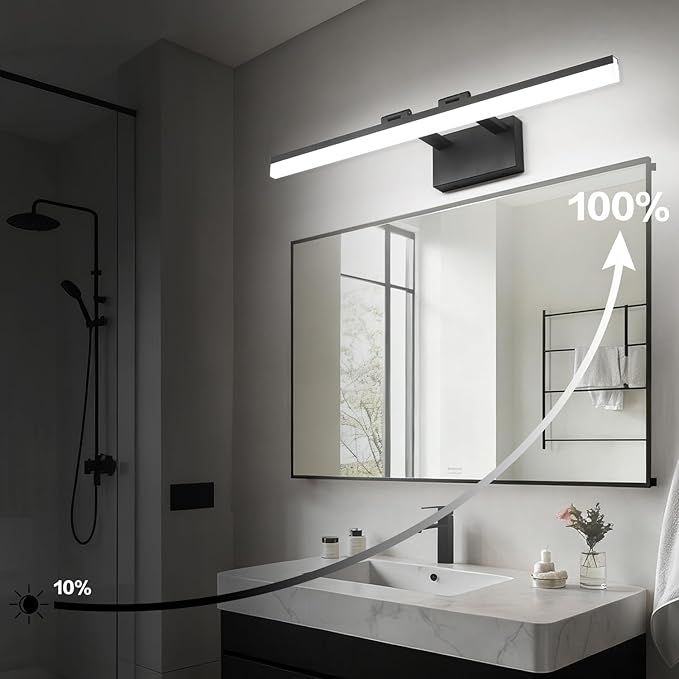 SOLFART 31.5 Inch 5 Color Adjustable Vanity Lights Over Mirror Vanity Lighting Fixtures for Bath Matt Black Bathroom Light Fixtures Over Mirror Black Led Modern Light Bar 5CCT