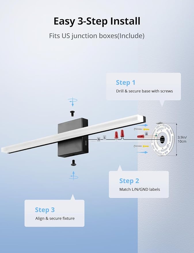 Combuh 24Inch Long Vanity Light for Bathroom 5 Color Adjustable Modern, Bright 14W 1250LM Black Bath Bar Lighting Fixtures Over Mirror IP44 Rustproof Minimalist Led Wall Sconce for Powder Room