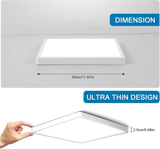 DELIPOP 12 inch Dimmable LED Flush Mount Ceiling Light Fixture with Remote Control, 24W 3000K-6500K Adjustable Color Temperature, Ultra-Thin Ceiling Lamp for Bedroom Kitchen Hallway Living Room