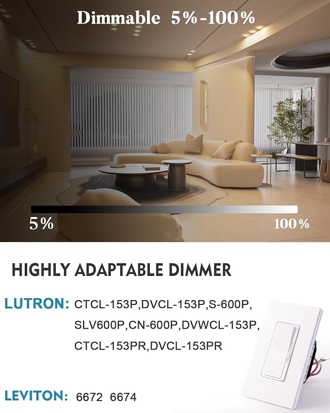Lightdot 6" LED Recessed Lighting w/Night Light, Triac Dimmable, 12W 3000K/4000K/5000K Adjustable, Memory, CRI＞90, Retrofit, Gray w/Clear Acrylic Trim - 6 Pack