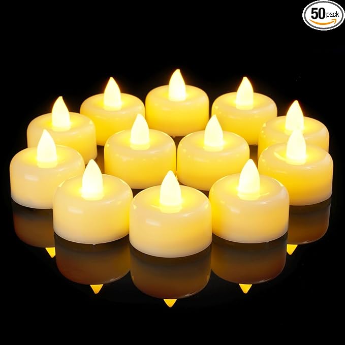 Amagic 50Pack Flameless LED Tea Lights Candles Battery Operated, Electric Fake Tealight Candles for Votive, Halloween, Christmas, Home Decor, Wedding, Table Decor (50Pack)